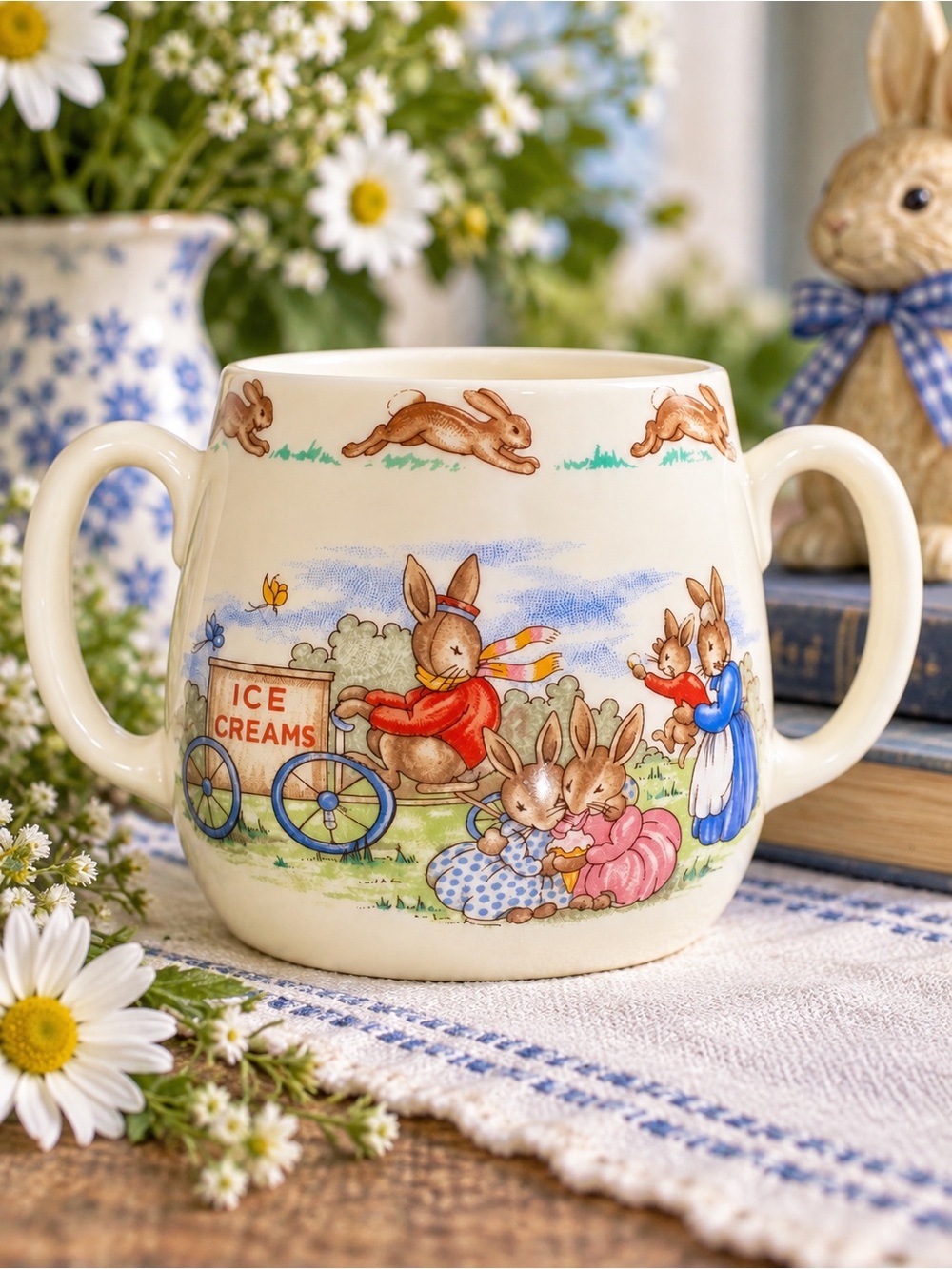 Royal Doulton Bunnykins Two-Handled Cup | English Fine Bone China | Ice Cream